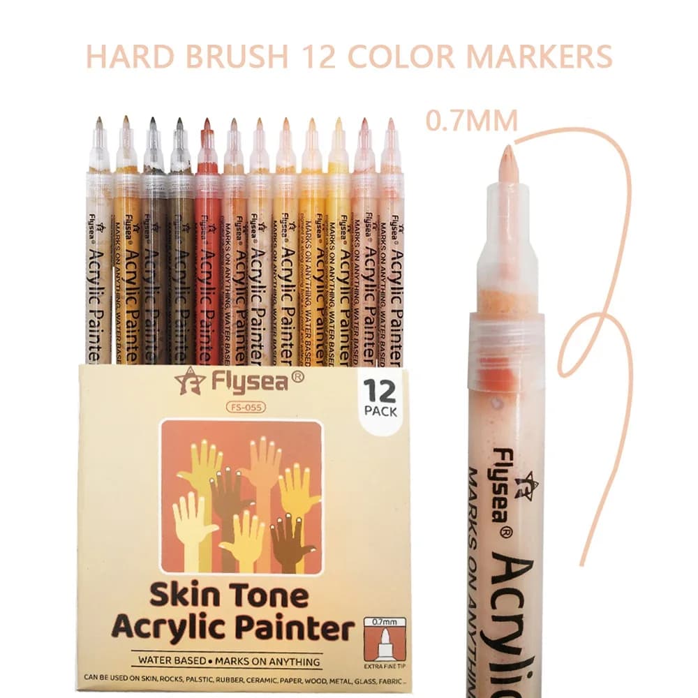 12 Skin Acrylic Paint Marker Pens,Soft Skin Tones Art Markers for Rocks Tiles Glass Ceramic Wood Painting Art Stationery