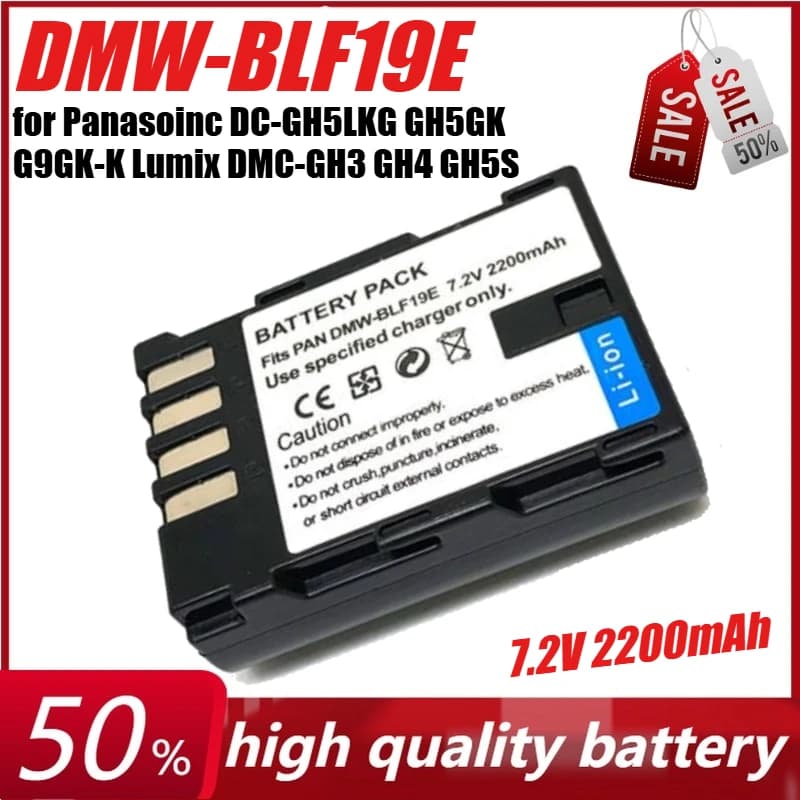 7.2V 2200mAh DMW-BLF19E for Panasoinc DC-GH5LKG GH5GK G9GK-K Lumix DMC-GH3 GH4 GH5S AG-GH4MC Camera + Charger