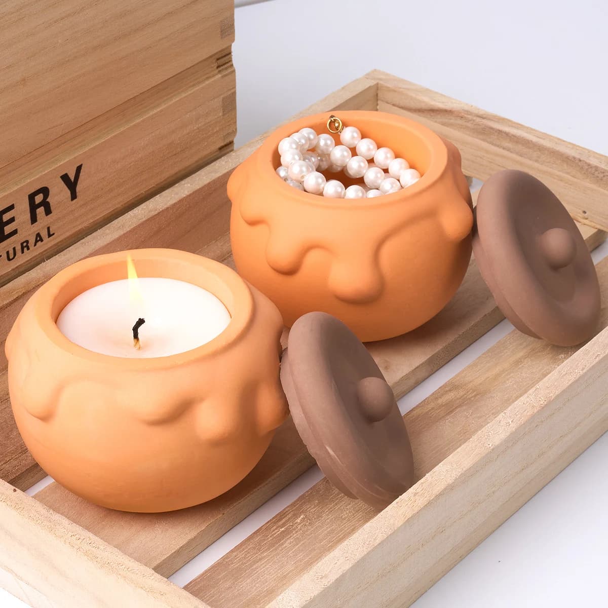 Stampo in silicone per barattolo di candela al miele 3D Scatola di immagazzinaggio di gioielli fatti a mano fai-da-te Creazione artigianale Stampi per colata di vasi di fiori in resina di gesso Decorazioni per la casa