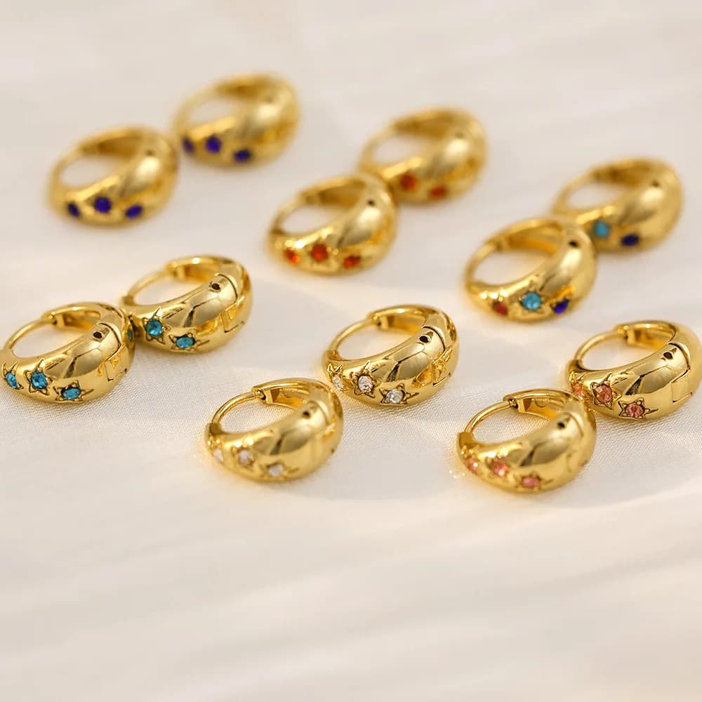 CARLIDANA Simple Retro Design High-Grade Stainless Steel Gold Plated Hoops Huggie Multi Zirconia Hoop Earrings for Women