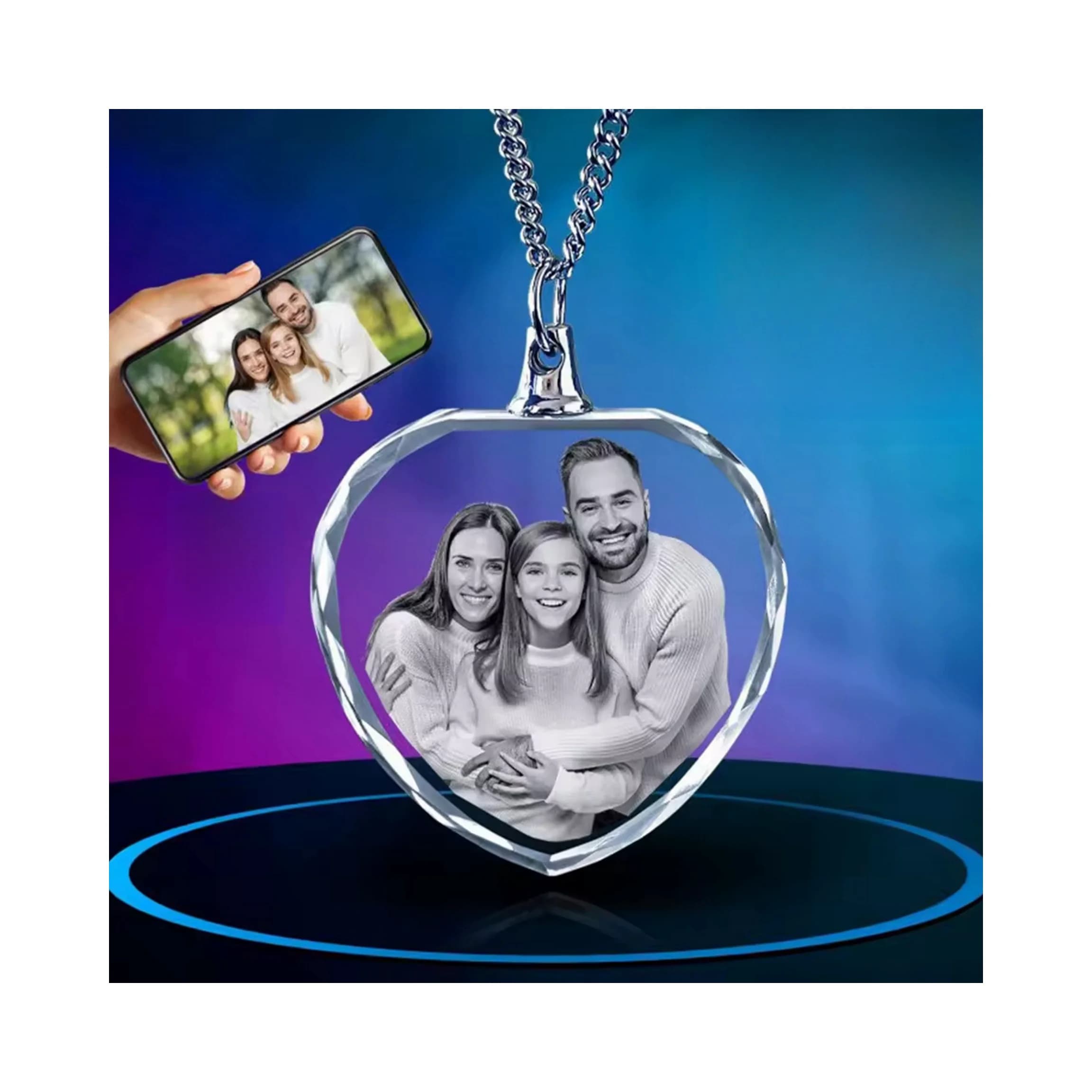 Popolare vendita calda Dropshipping regalo inciso al laser collana di cristallo 3D stereoscopico inciso ritratto animale domestico foto ciondolo commemorativo