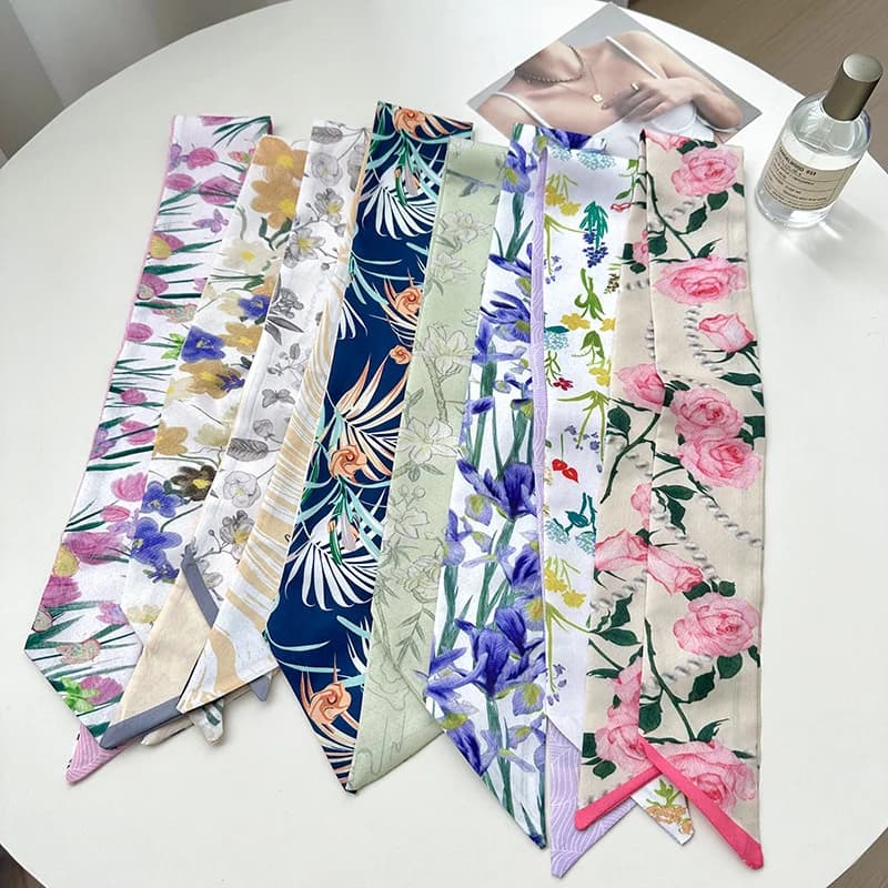 2025 moda coreana fiori modello donna twill nastro decorativo piccola sciarpa borsa vincolante manico nastro fascia per capelli piccola sciarpa