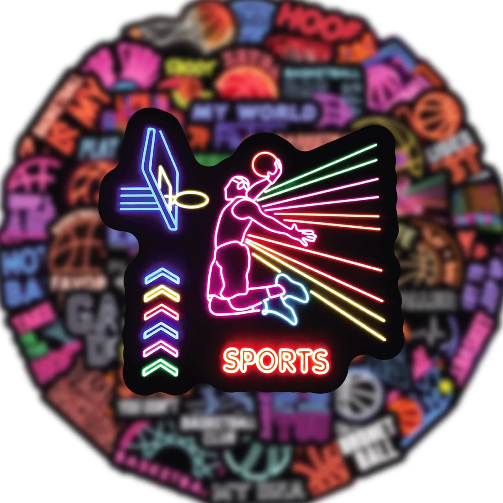 50 pezzi adesivi impermeabili al neon cool basket fai da te laptop telefono frigorifero skateboard decorazione decalcomanie adesivi graffiti