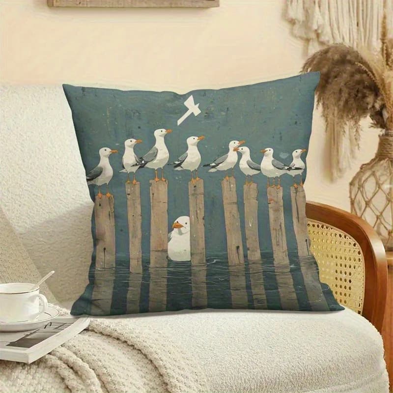 Fodera per cuscino decorativo a doppia faccia con stampa di gabbiani costieri, morbida, per divano e decorazione della camera da letto