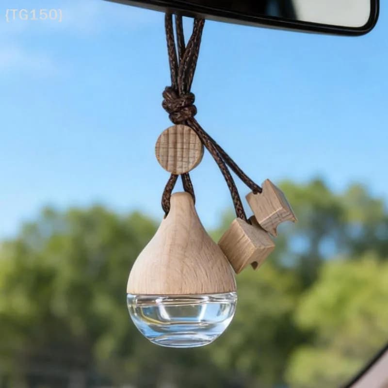 【TG150】1/2/4Pcs 6ML Empty Car Air Freshener Pendant Perfume Glass Bottle With Wooden Cap Refillable Car Essential Oil Diffuser