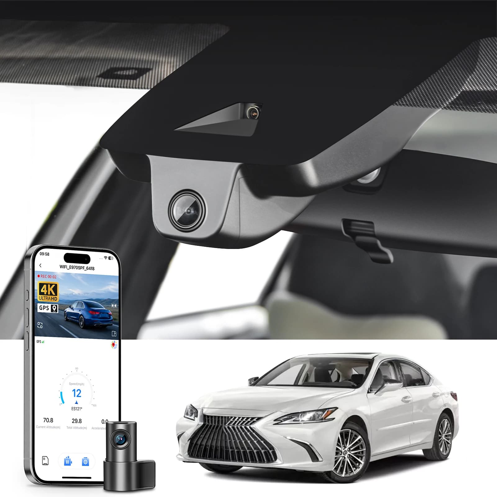 Dash Cam 4K Dedicata per Lexus ES & Lexus GS ES350 ES300h, Registratore Auto 2016-2025 con WiFi, APP e GPS, Plug and Play