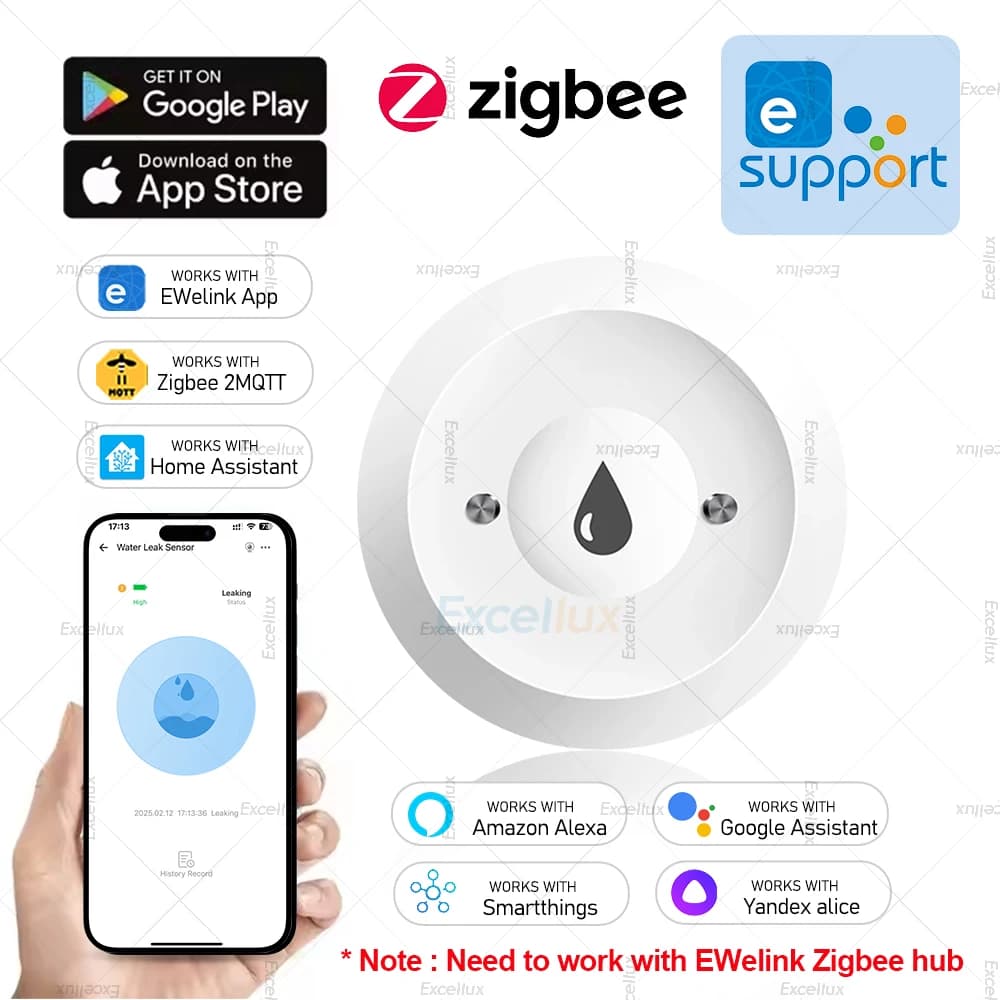 Ewelink Zigbee 3.0 Water Sensor Alarm Detector Water Loss Remote Monitor Over Full Security Alarm System ZHA Z2M Support