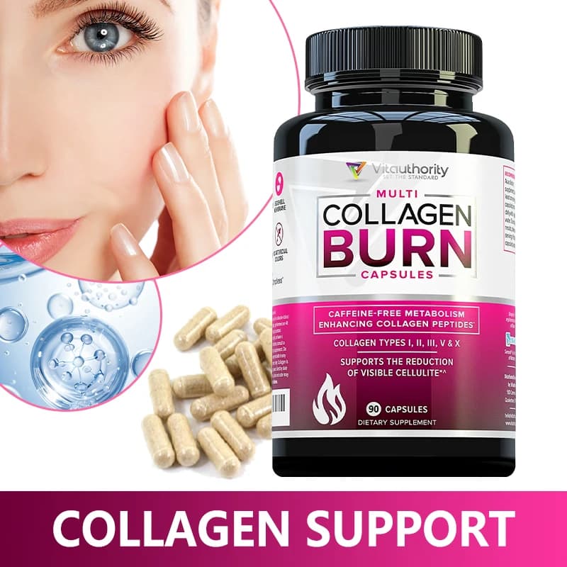 Multi-colagen burn, multi-type hydrolyzed collagen protein peptides with hyaluronic acid, vitamin C, skin health supplement