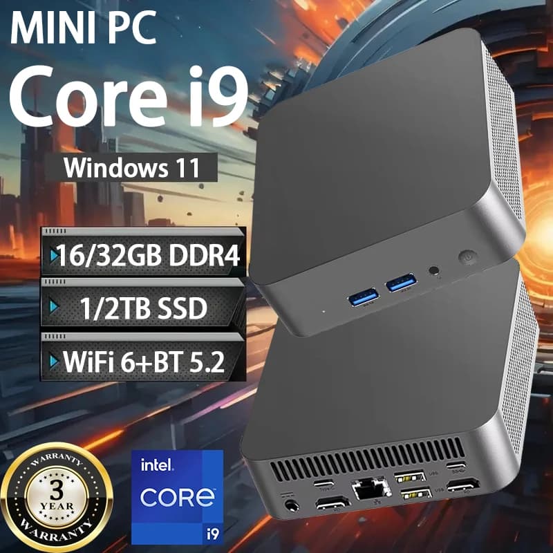 Mini PC 2026 con Core i9 8950HK o Core i3 6100U, 16GB DDR4, SSD da 1TB/2TB, Windows 11 Pro, Wi-Fi 6, Grafica UHD, Computer Desktop per Gaming