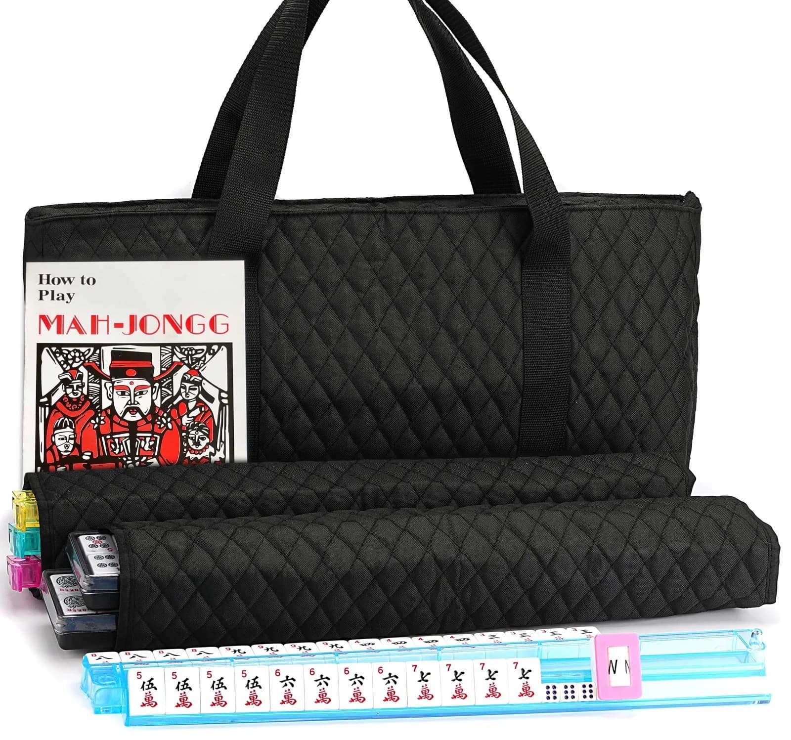 Set di Mahjong Americano con 166 Tessere, Borsa Nera, 4 Colori di Spintori e Supporti, Mahjong Occidentale
