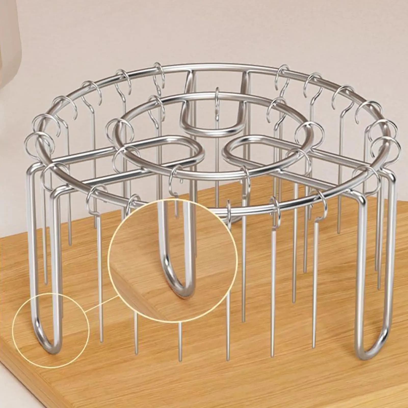 Stainless Steel Air Fryer Grill Round Barbecue Grill with Grilled Skewers Hanging Skewers Rack Vertical Grill Rack