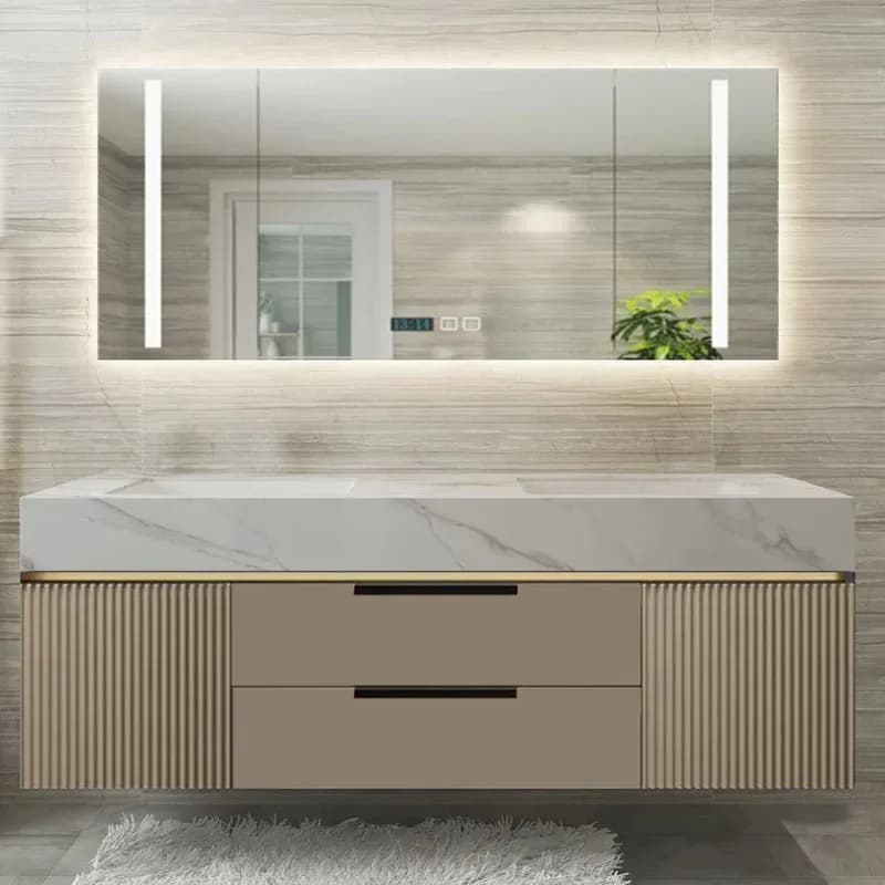 Mobile Bagno Impermeabile con Cassetti, Design in Legno di Lusso, Set Completo di Mobili per Bagno con Armadietto Espositivo e Contenitore