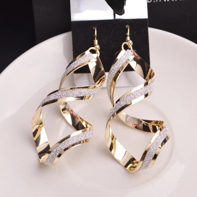 Fashion Punk Gold Silver Spiral Women's Earrings Long Wave Angular Earrings