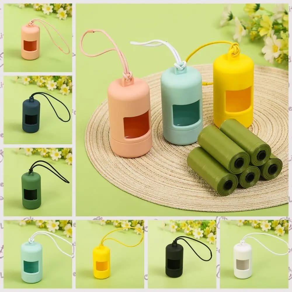 Portable Plastic Dog Poop Bag Carrier Candy Color with Hanging Rope Dog Poop Bag Holder Pet Accessories Travel