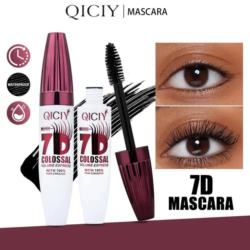 7D Black Mascara for Multi-Dimensional Volume Silk Fiber Lash Extension Waterproof Smudge-proof Long Lasting Eye Makeup Cosmetic
