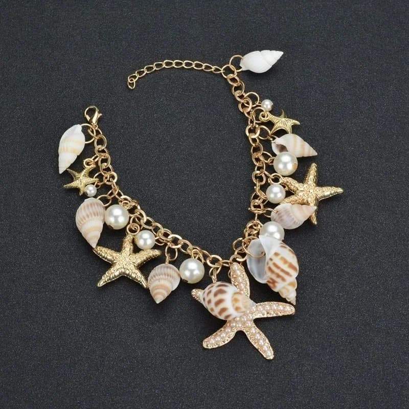 Braccialetto con Conchiglie e Stelle Marine Carine per Donne, Nuova Moda Personalizzata con Perle, Gioielli Estivi da Spiaggia, Accessori per Feste e Vacanze