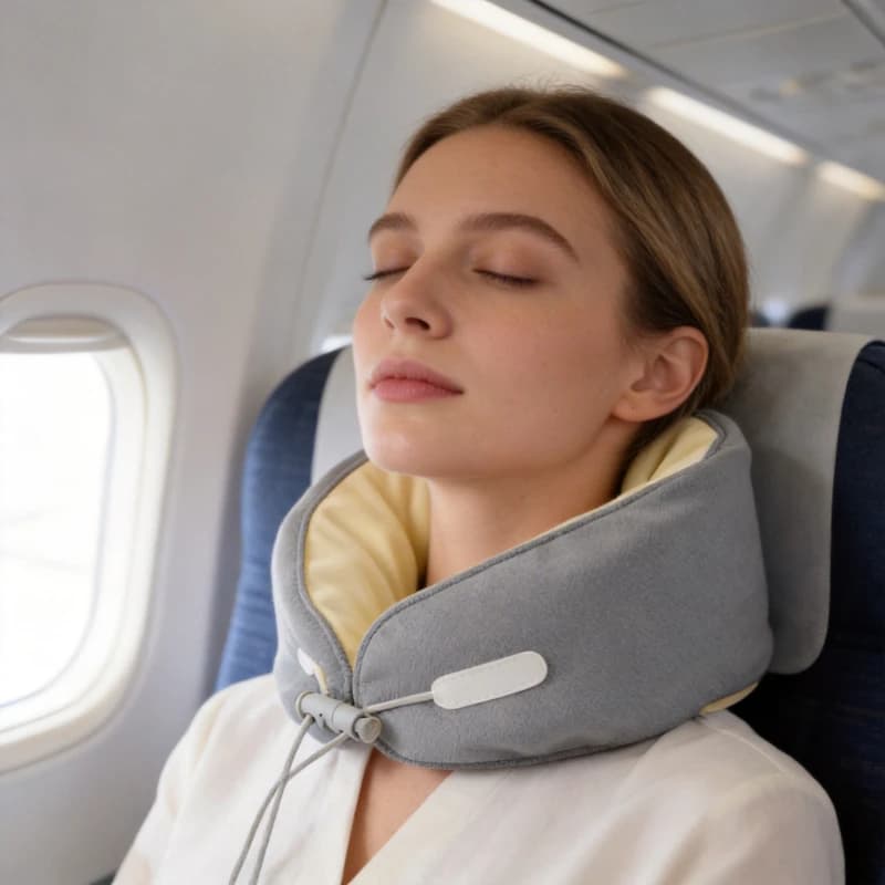 Cuscino da Viaggio a U Morbido con Microsfere in Schiuma e Fibbia Regolabile con Cordoncino, Cuscino di Supporto per il Collo con Riempimento a Particelle