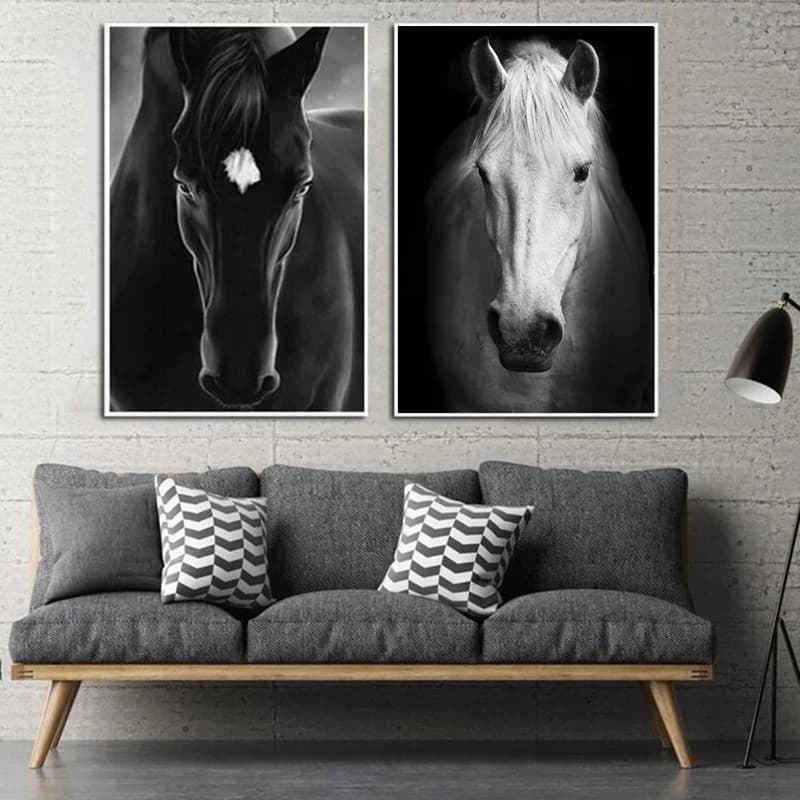 Black and White Horse Painting on Canvas Animal Steed Posters & Prints Wall Art Images Modern Living Home Deocr Frameless