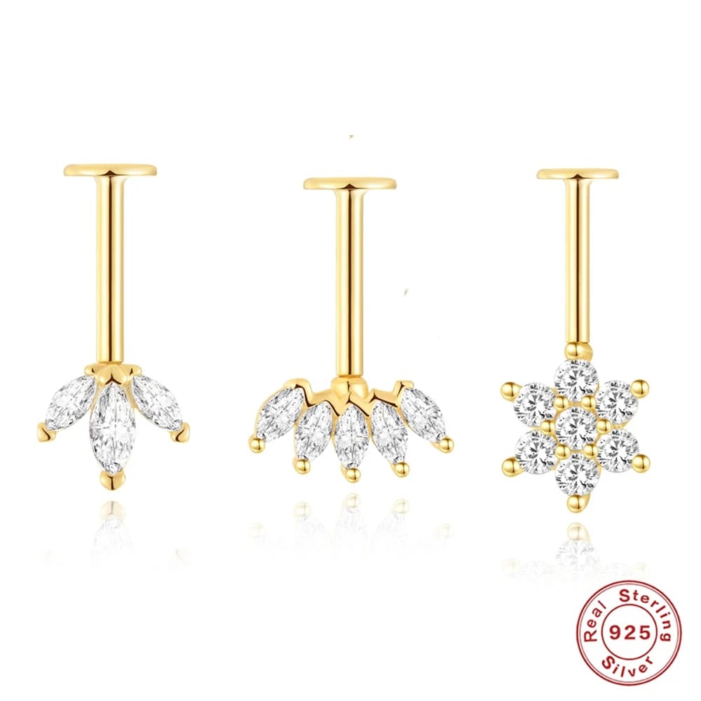 AIDE 925 Sterling Silver Earring for Women Flat Back Stud Earrings for Women Vertical Flat Head Cartilage Helix Piercing Jewelry