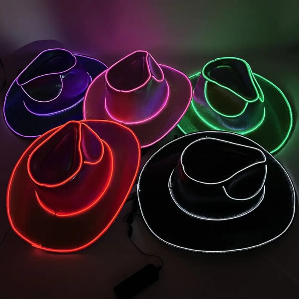 Cappelli di Halloween al neon perlescenti Cappelli colorati per feste cosplay Cappello da cowboy luminoso a LED Cappello da cowboy occidentale alla moda per bambini