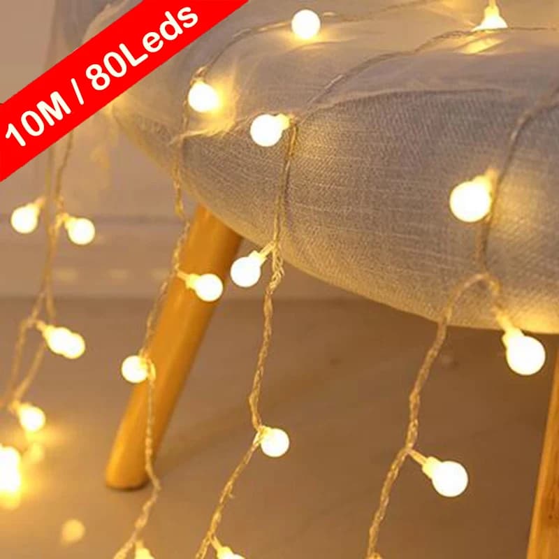 10m Ball LED String Lights Outdoor Ball Chain Lights ghirlanda Lights Bulb Fairy Lights Party Home Wedding Garden Christmas Decor