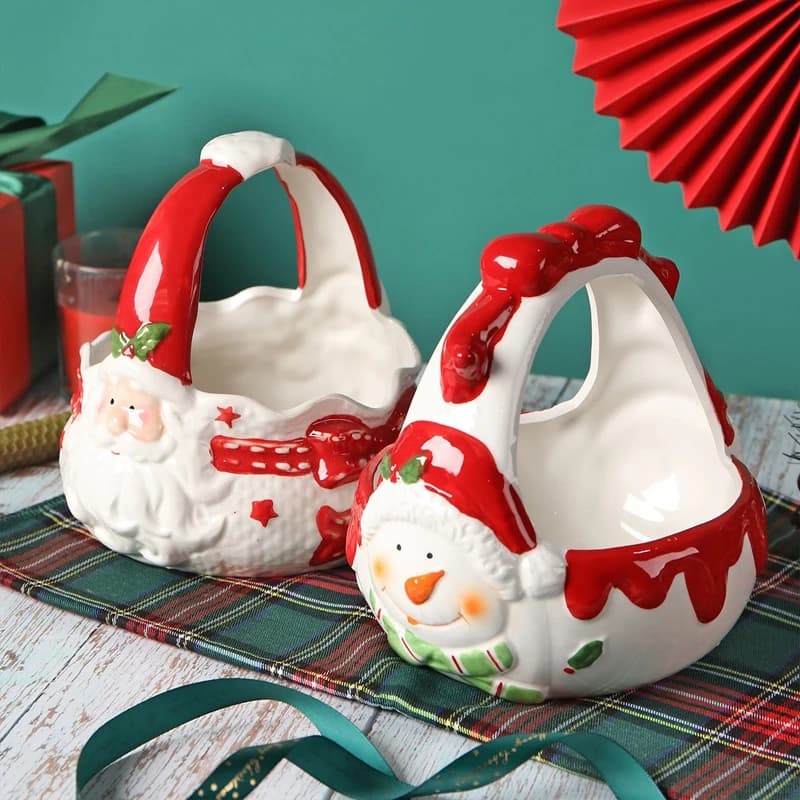 Cestino portaoggetti in ceramica di Babbo Natale dipinto a mano in 3D, scatola portaoggetti per snack e frutta secca, decorazione per caramelle natalizie, cesto di frutta
