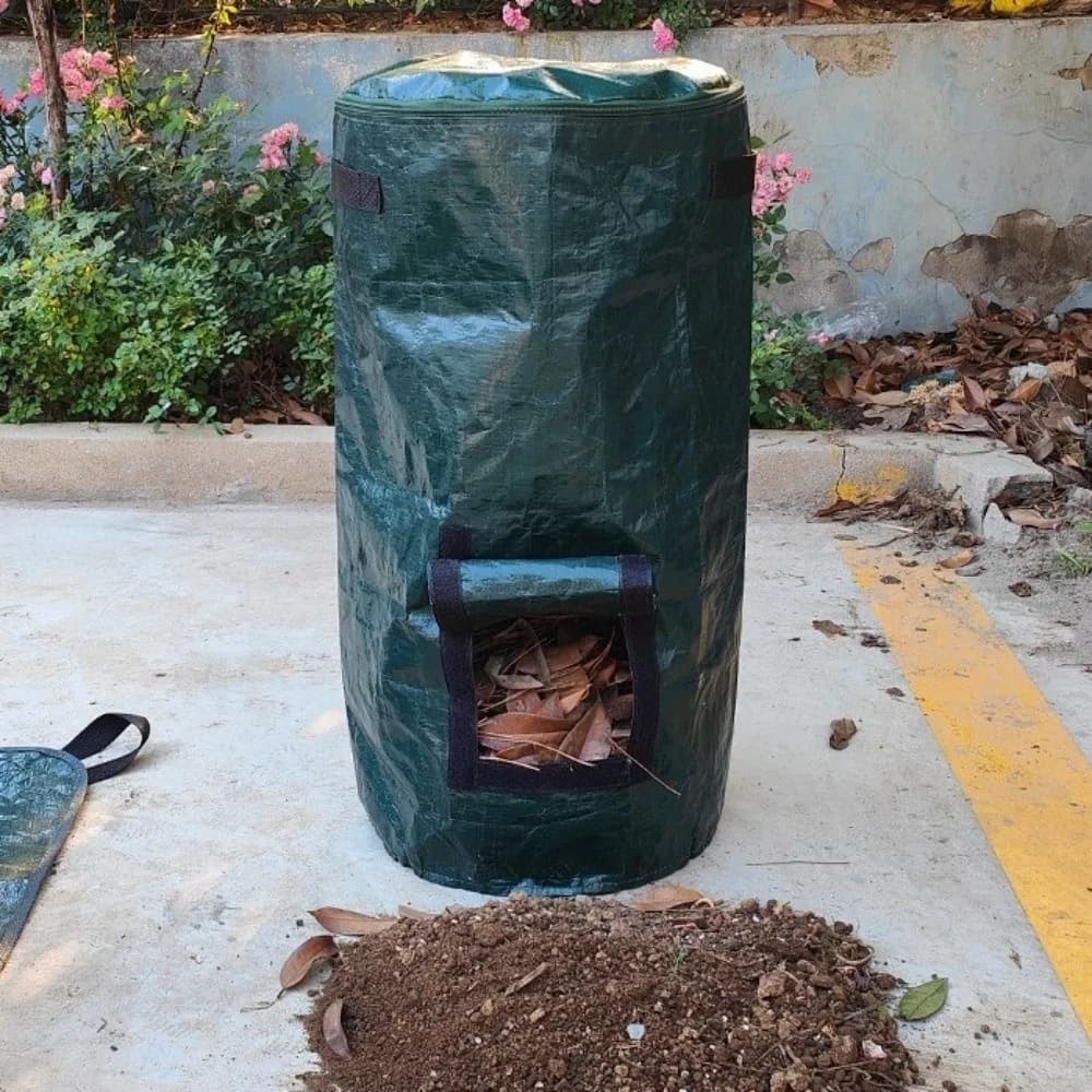 Contenitore per compostaggio resistente all'usura con coperchio a zip e manici, sacchi per foglie e giardino, contenitore sigillato riutilizzabile per giardinaggio e coltivazione