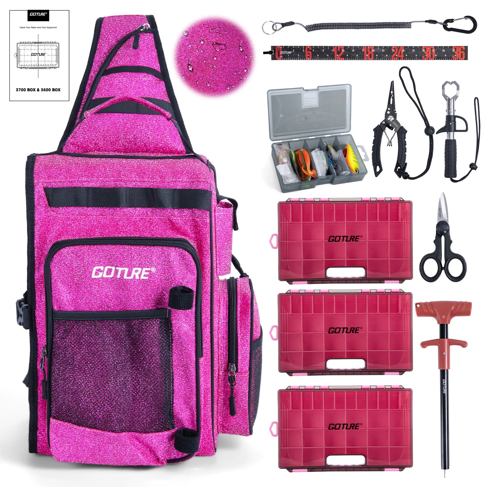 Goture 39*22*9 cm Adjustable backpack with fishing harness, 900D water resistant material, portable shoulder bag set