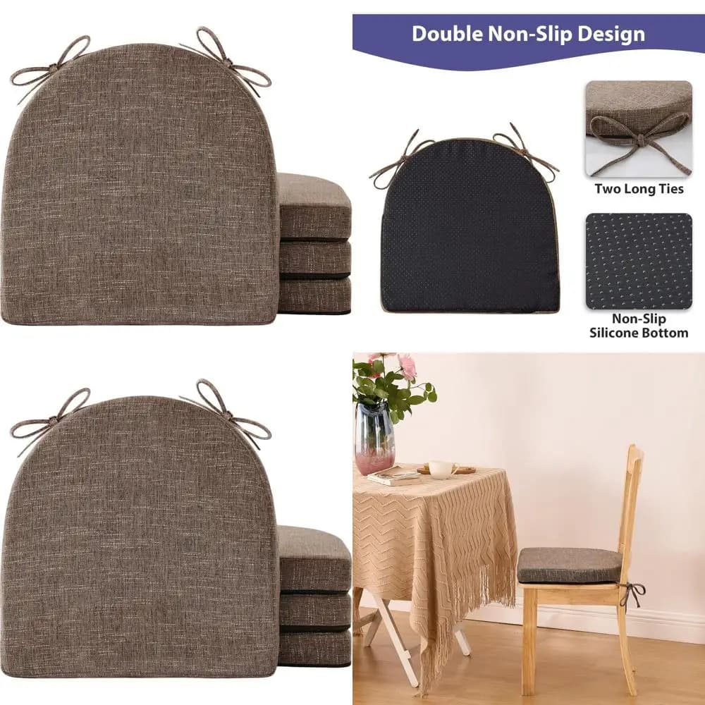 Cushions for brown dining chairs with laces, removable covers, non-slip bottom, 16x16x2 inch, set of 4