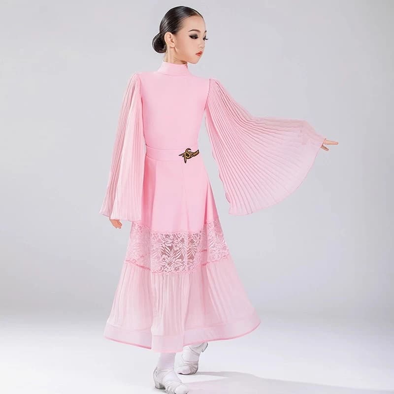 Fans Blue Waltz Dance Ball Dress Girls Latin Dance Competition Dress Children's Party Performance Modern Dance Dress