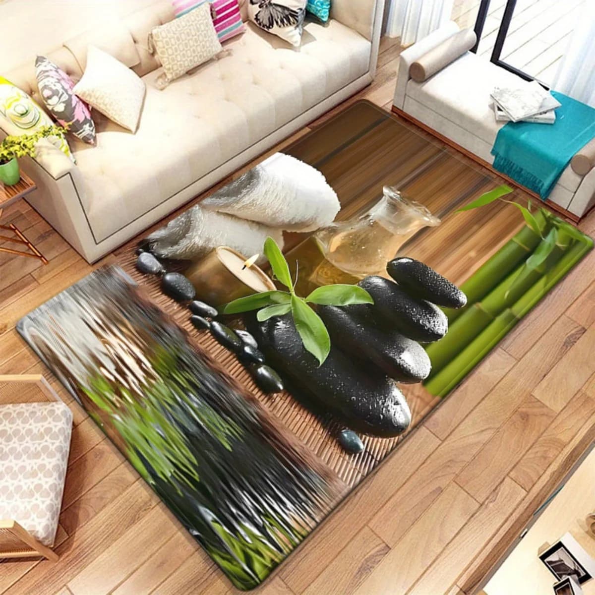 Tappeto con Stampa Effetto Pietra per Spa, Tappetino Antiscivolo Assorbente Lavabile per Cucina, Bagno, Ingresso di Casa, Decorazione Yoga