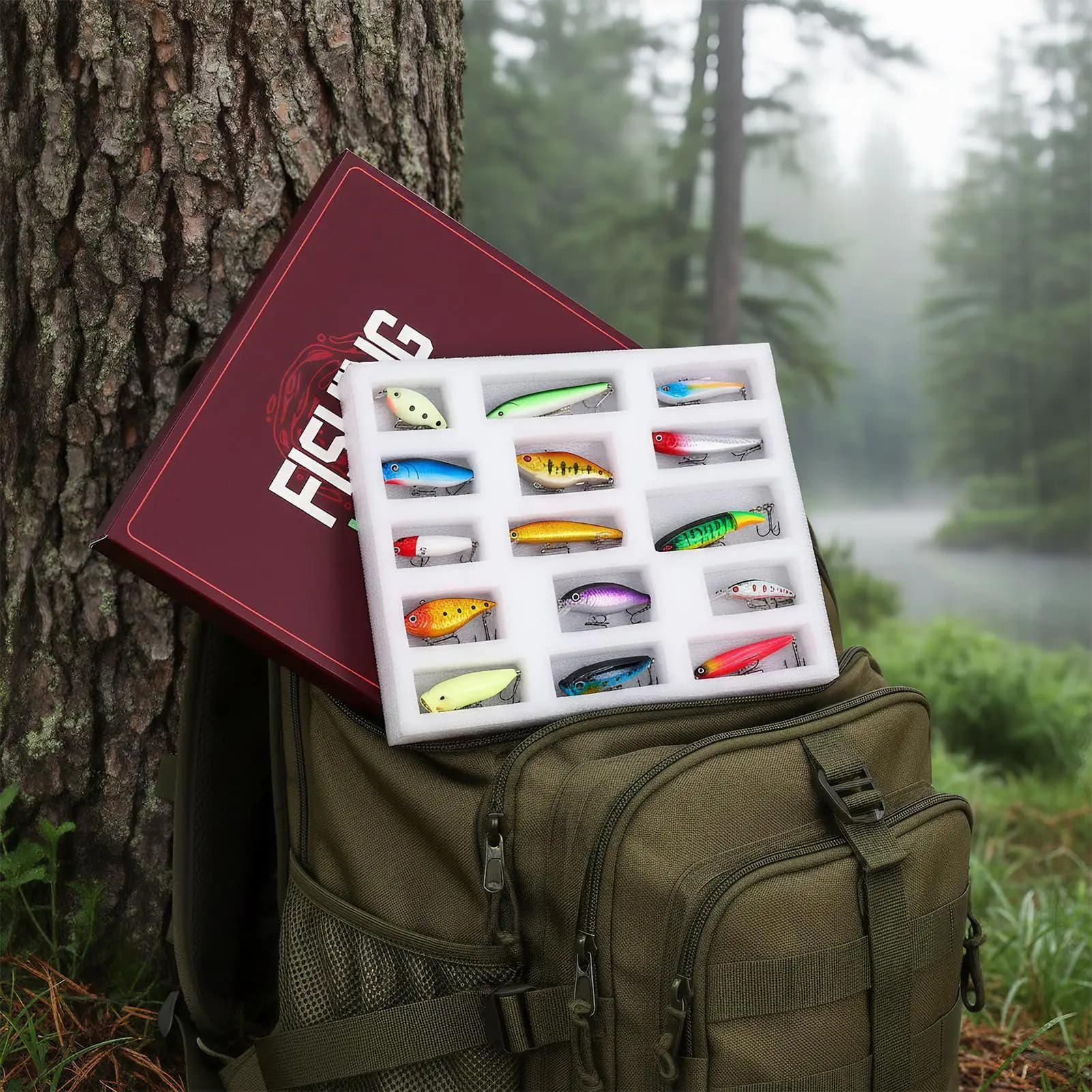 Fishing bait kit 15 pieces Fishing equipment boxes with realistic reflective baits for fish holidays Thanksgiving, birthday parties, river