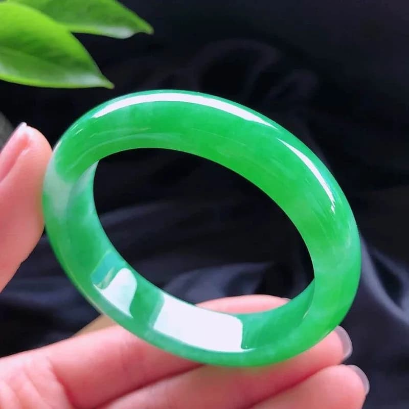 Full , Burmese with floral patterns, bright green wide jadeite , round bracelet f
