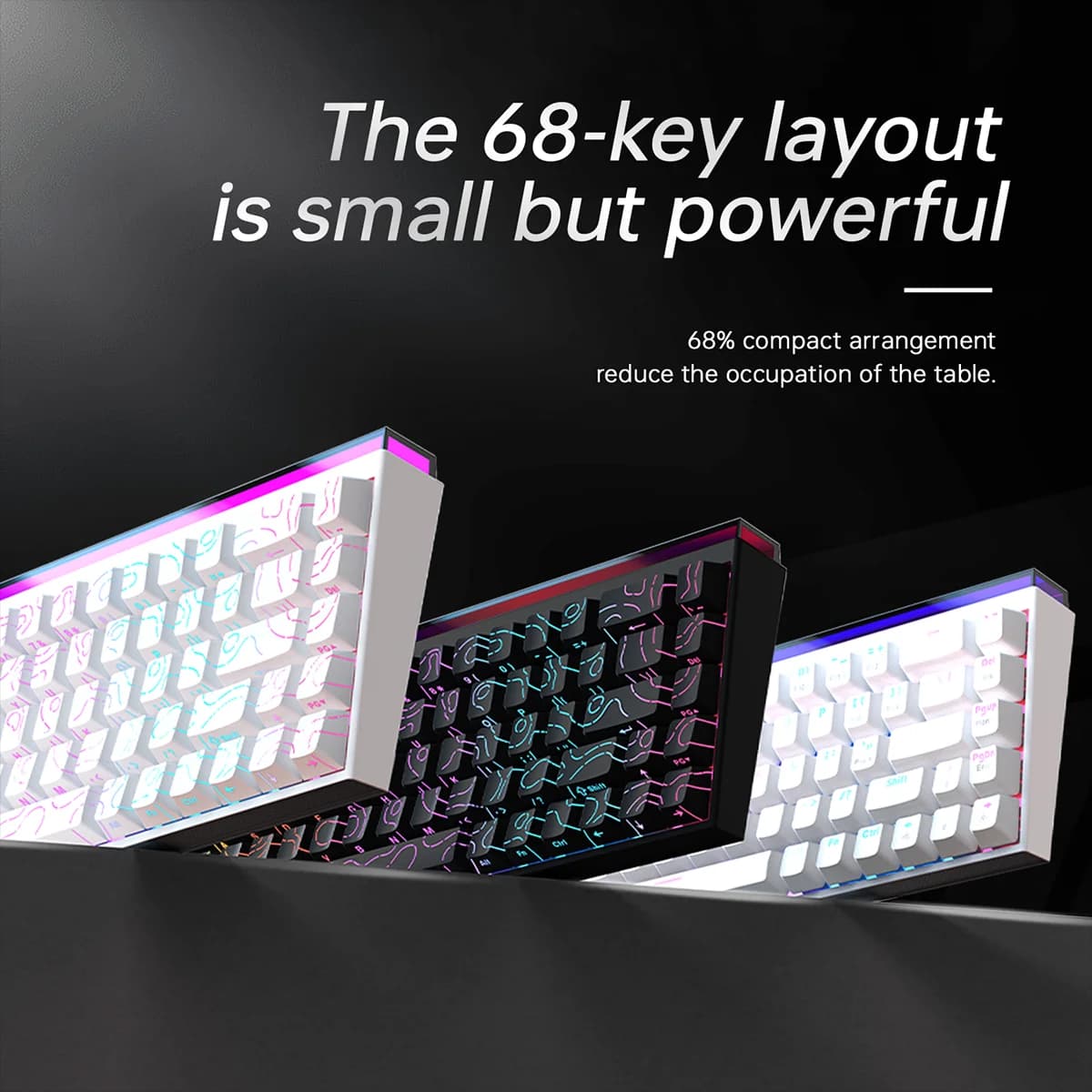 Tastiera meccanica da gioco Ajazz NK68 con tasti completi, hot-swappable, striscia LED, 68 keycaps, connessione cablata, switch rossi