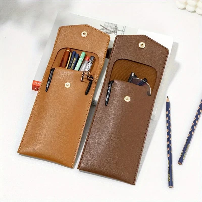 Astuccio in Pelle di Grande Capacità, Portapenne Minimalista, Organizzatore Multifunzionale per Ufficio e Scuola