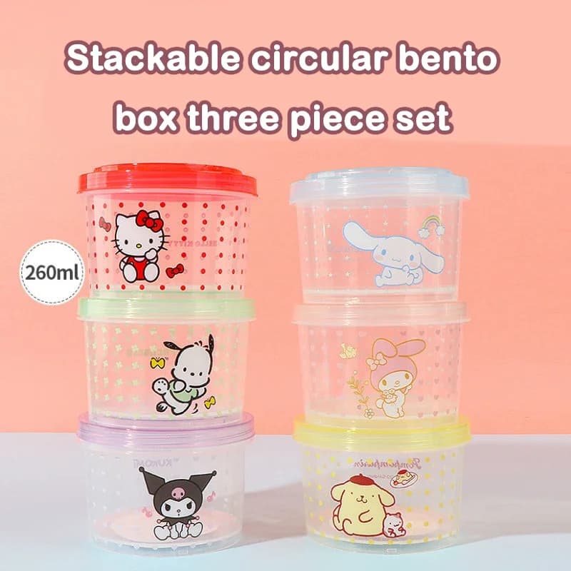 Tupperware Hello Kitty Lunch Box Contenitore per il pranzo impilabile Contenitore per la conservazione degli alimenti in 3 pezzi Contenitore per il pranzo carino adatto al microonde
