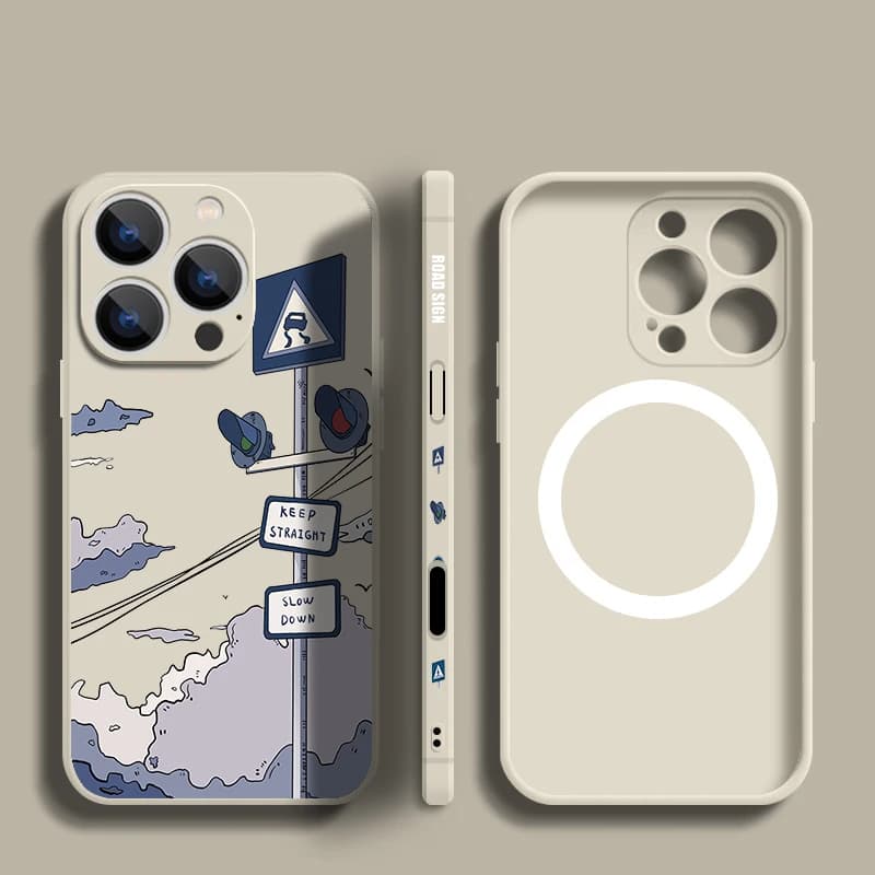 Custodia magnetica in silicone per segnaletica stradale per iPhone 16e 16 15 Pro 14 13 12 Pro Max 11 per copertura morbida per telefono in TPU con ricarica wireless Magsafe