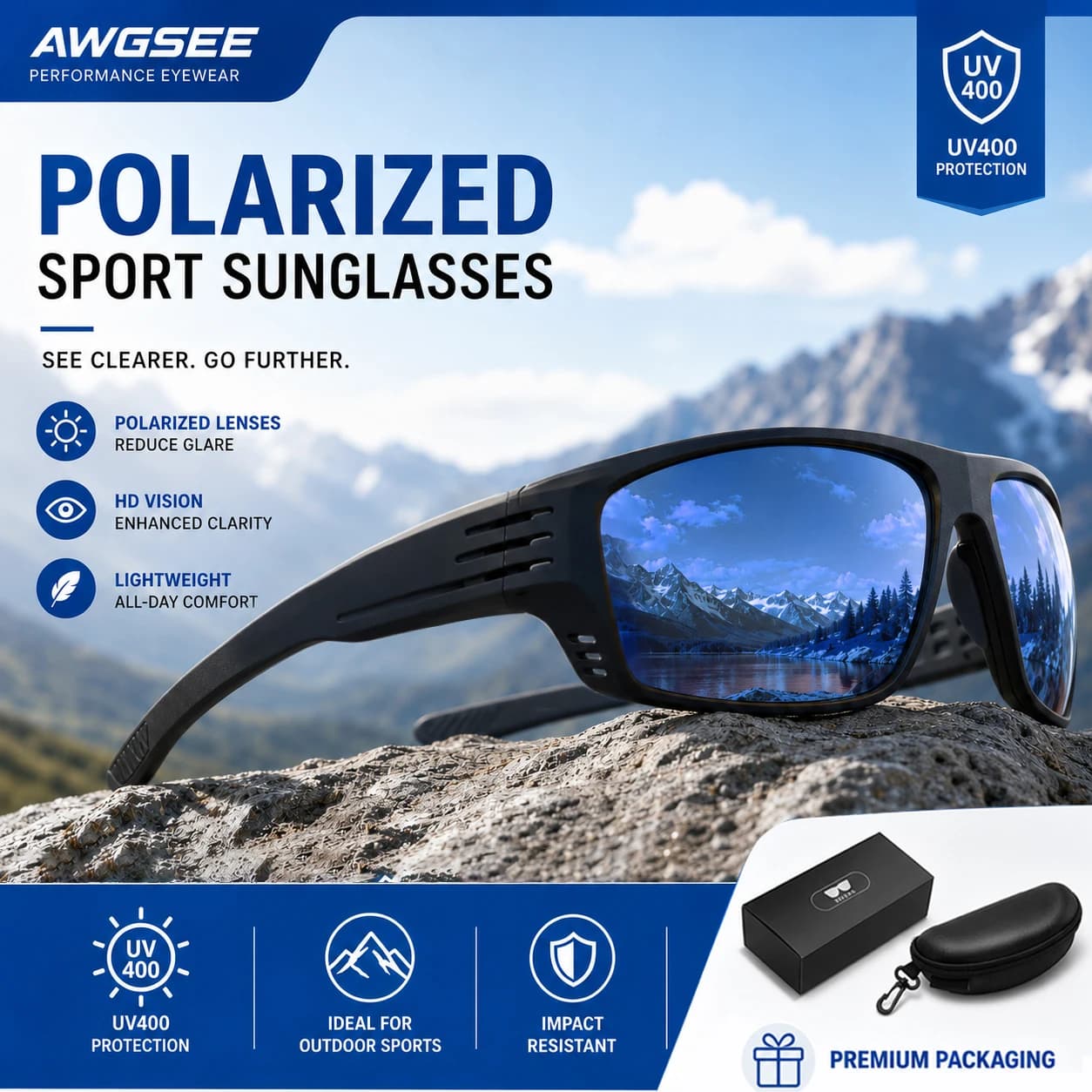 Sports Fishing Polarized Sunglasses Classic Driving Shades UV Protection for Men Women Outdoor Running Cycling with packaging