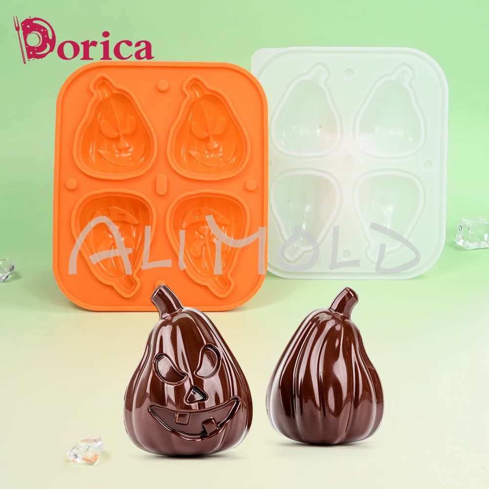 4 Griglie Zucca di Halloween Vassoio per cubetti di ghiaccio Stampi in silicone con coperchio Whisky Birra Succo estivo Vino Stampo per ghiaccio Stampo per gelato al cioccolato