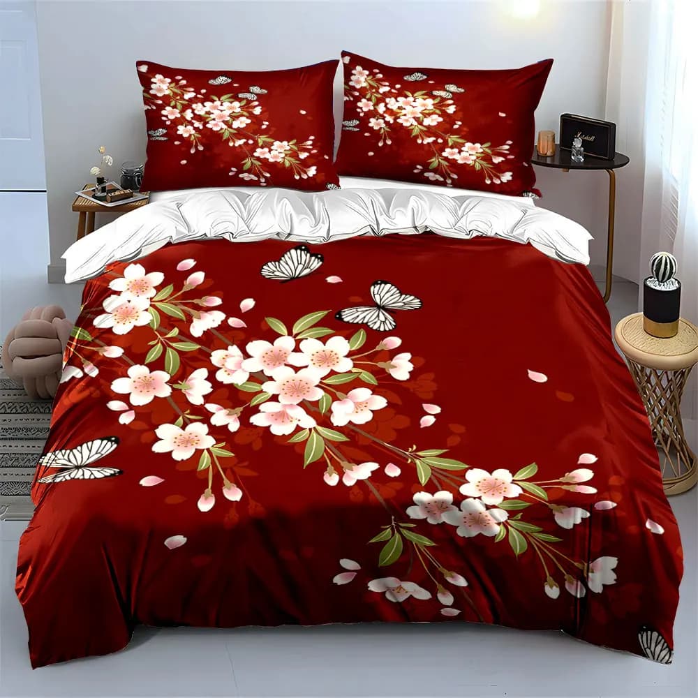 Set Decorativo con Motivi Floreali, Set di Biancheria da Letto con 1 Copripiumino e 2 Federe, Singolo, Matrimoniale, King, Queen, Regalo