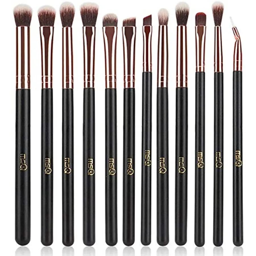 Eye Makeup Brushes 12pcs Rose Gold Eyeshadow Makeup Brushes Set with Soft Synthetic Hairs Real Wood Handle for Eyeshadow, Eyebr