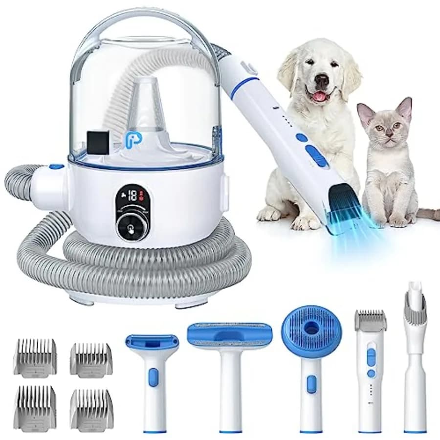 Kit Aspirapolvere per Toelettatura Animali, Tosatrice per Cani, Spazzola per Peli di Gatto, Trimmer, Accessori, Strumento con Super Potenza di Aspirazione 15Kpa