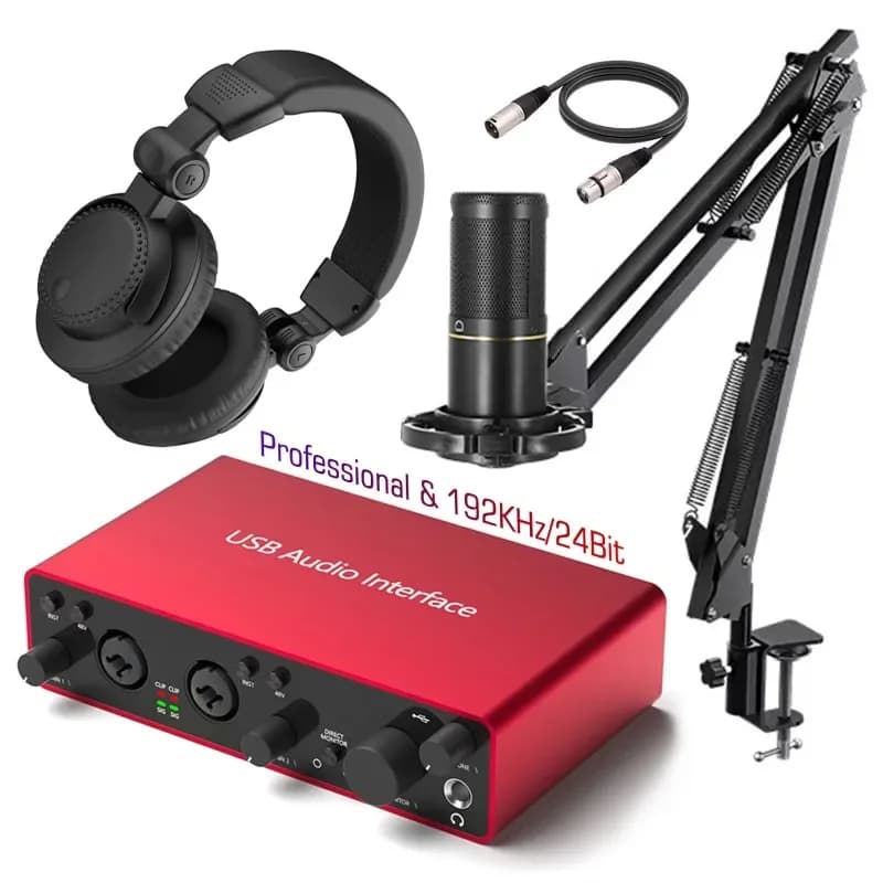 Microfono a condensatore da studio, cuffie, interfaccia audio USB, scheda audio, kit, attrezzatura per podcast, microfono per registrazione di gruppo
