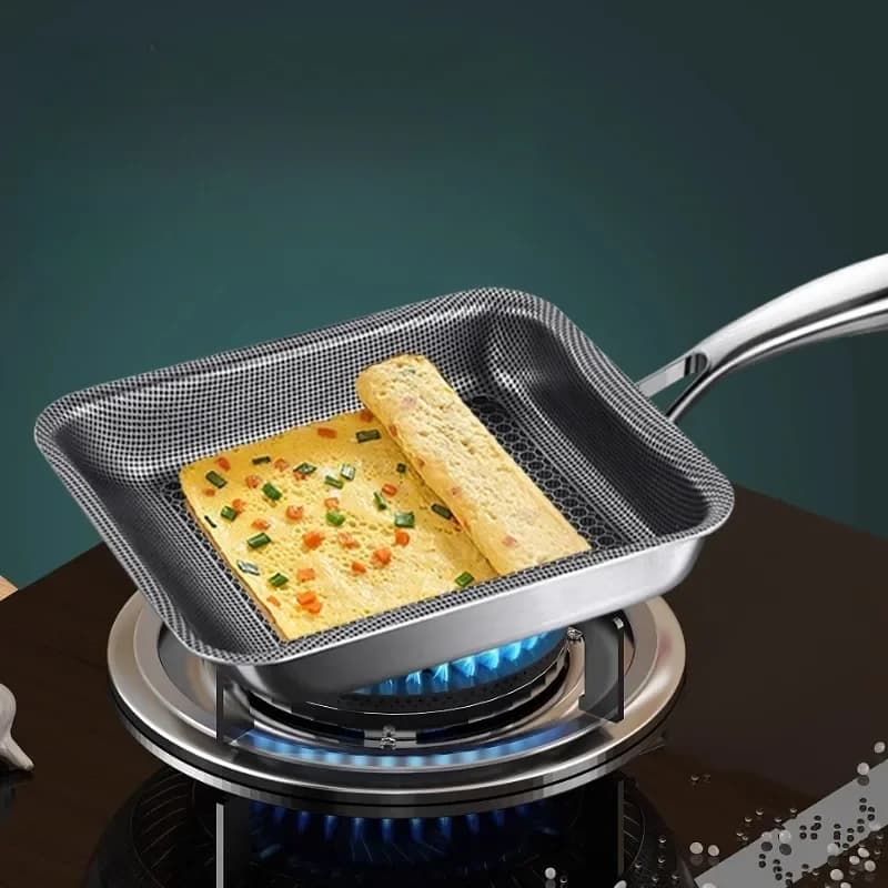 Padella 316 NewStainless Steel Fondo piatto Piccola padella Uovo fritto Uovo spesso Padella quadrata antiaderente