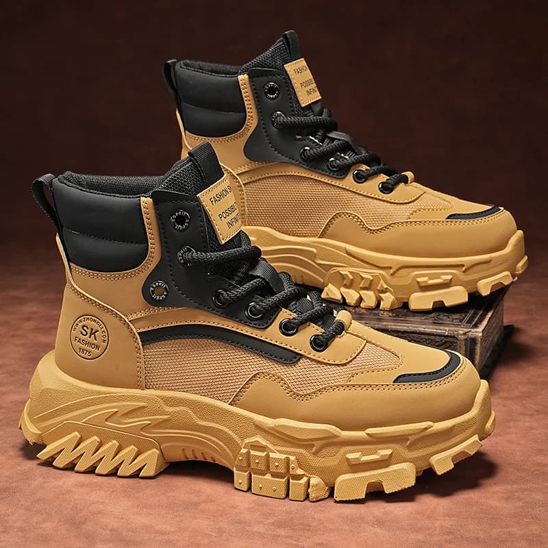 Autumn Mens Bootits Pu Leather Footwear Thick Sole Fashion Work Safety Shoes Casual Retro Mens Outdoor Sneakers Walking Designer