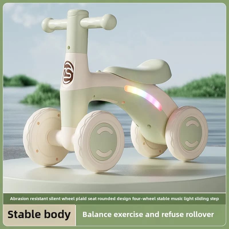 Anti-Tip Baby Balance Bike Età 1-3 4 Ruote Silent Aliante Walker Giocattolo Allenamento per bambini Ride-On con ruote di sicurezza per interni ed esterni