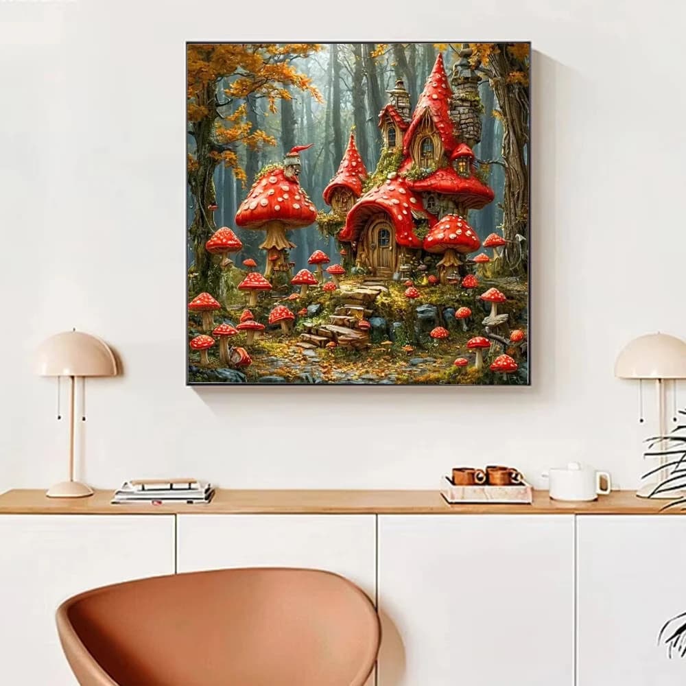 500PCS/1024 PCS Jigsaw Puzzles Plants Red Mushrooms Challenging Family Activity Game for Gameroom Bedroom Gift Frameless