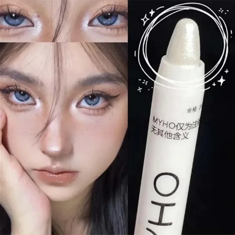 Evidenziatore glitterato Matita per baco da seta perlescente sdraiata Impermeabile occhi luminosi a lunga durata Stick Trucco per occhi bianco argento