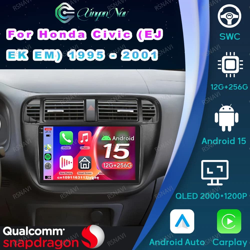 Autoradio Android 15 per Honda Civic (EJ/EK/EM) 1995 - 2001 Tesla Model Y Accessori 2025 Parti di ricambio interne da 9/10 pollici