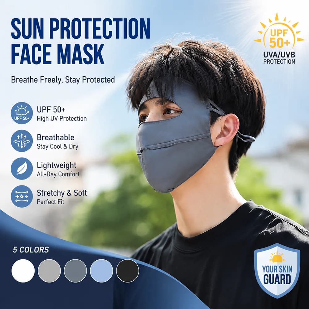 Summer Men Full Face Sun Mask Breathable UV Protection Ice Silk Outdoor Cycling Hiking Running Summer Face Cover Holiday Gifts